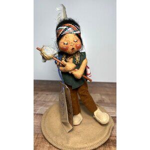 RARE Vintage Annalee Native American Doll With Feather & Wool Stick 3154